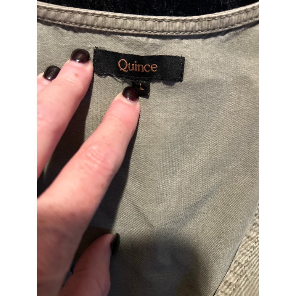Quince Vintage Wash Button Front Dress – Large – Olive - Picture 3 of 9